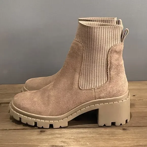 Steve Madden Women's Zappa Lug Sole Boots Size 11 Suede Mushroom Beige Ribbed - Picture 6 of 16